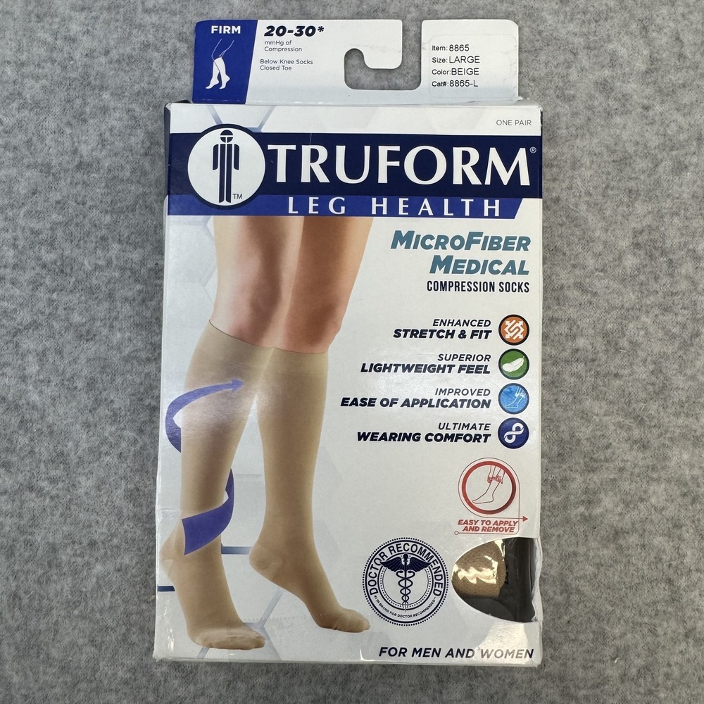 Truform Medical Microfiber Compression Socks Large 20-30 mmHg Below Knee Beige - Picture 2 of 7